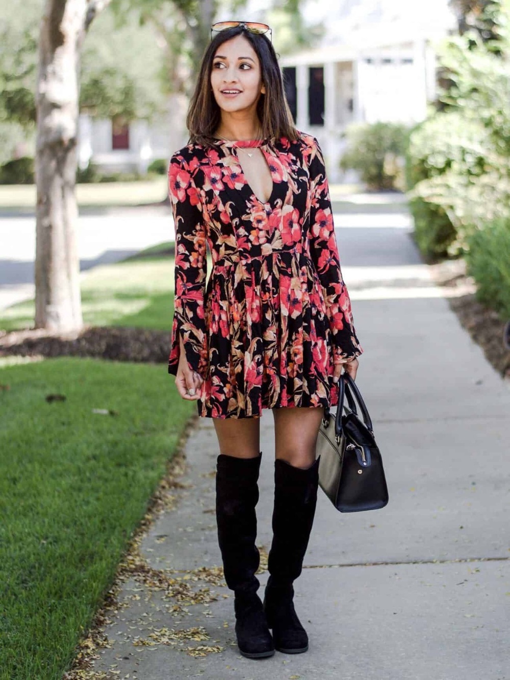Free People - Tegan Black Pink Floral Cut-Out Fit and Flare Mini Dress - Size 2